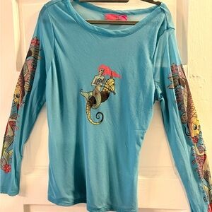 Blue Mermaid Graphic Long Sleeve Top
